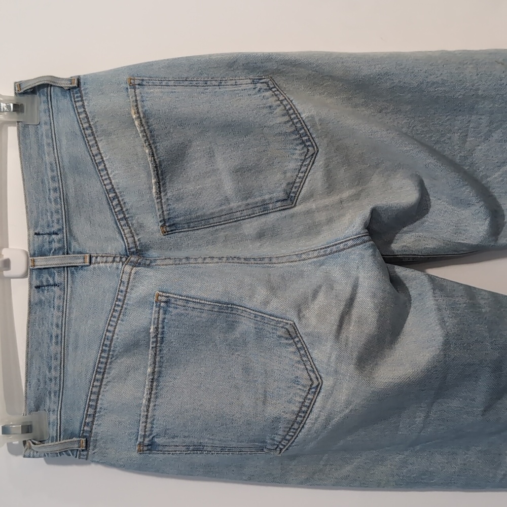 Agolde Riley High Rise Blue Straight Cropped Jeans with Distressed Knee Size 26 - Picture 7 of 7